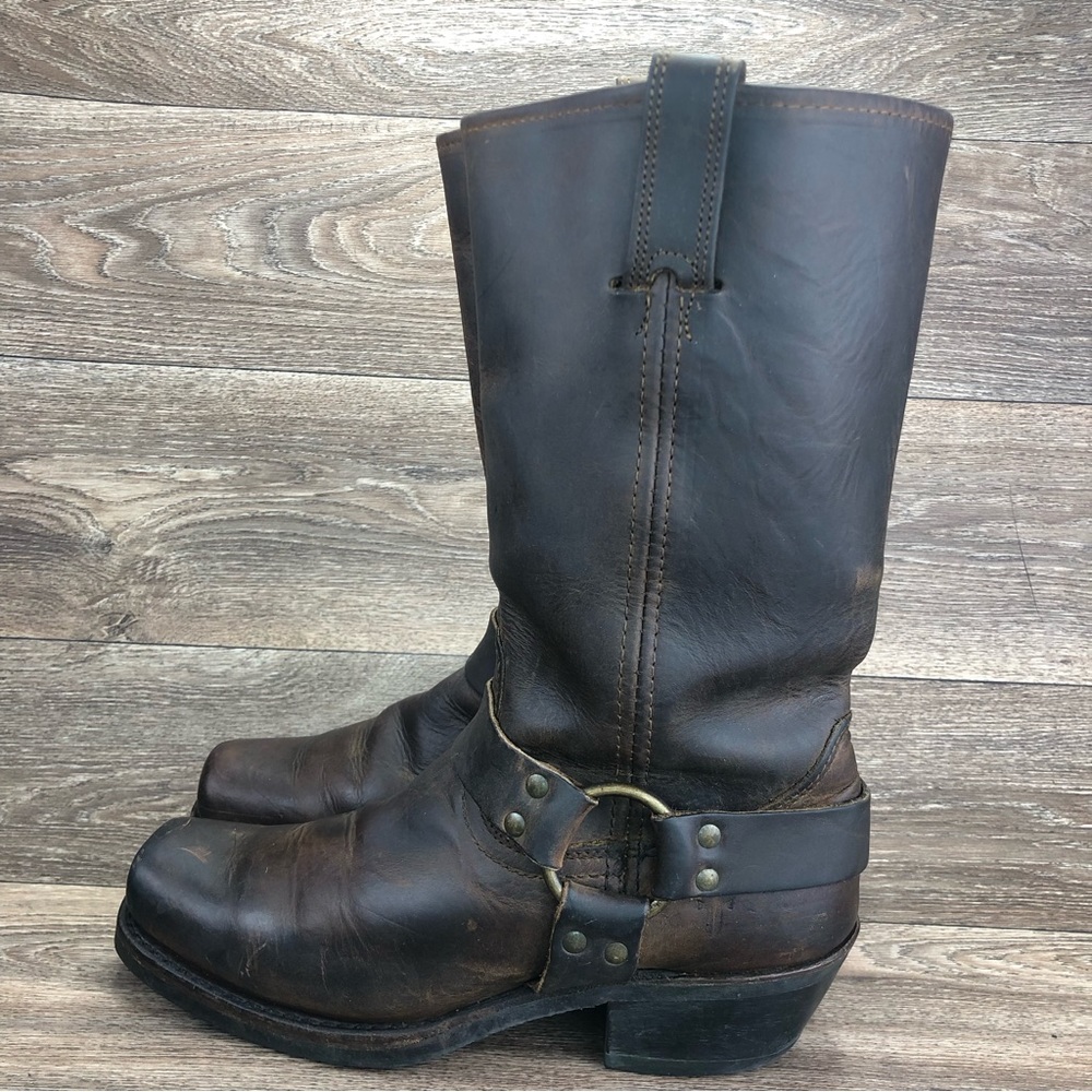 Frye Harness 12R Brown Leather Square Toe Women's Slip On Motorcycle Boot 8.5